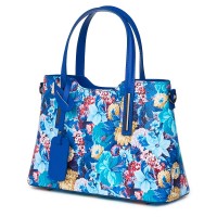 Mariella FF2, virágmintás, természetes bőr táska, kék
