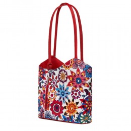 Viola FF5, virágmintás bőr táska, piros kézifogókkal