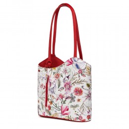 Viola FF7, virágmintás bőr táska, piros kézifogókkal