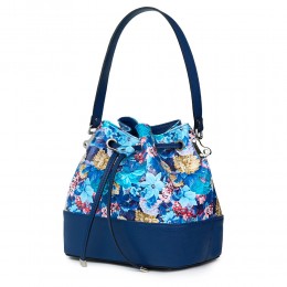 Sophia FF2 kék, virágmintás, természetes bőr táska