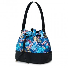 Sophia FF2 fekete, virágmintás, természetes bőr táska