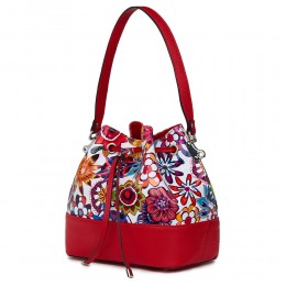 Sophia FF5 piros, virágmintás, természetes bőr táska