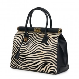 Bianca, természetes bőr táska, fekete/zebra